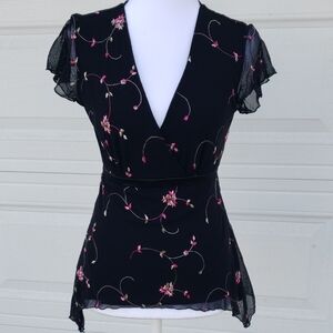 Vintage Studio Y Mesh Black Asymmetrical Babydoll Top Size S Fairy Grunge Y2K